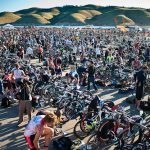 Thousands rack their bikes shortly before the elite's start.
